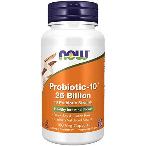 NOW Supplements, Probiotic-10, 25 Billion, with 10 Probiotic Strains, Dairy, Soy and Gluten Free, Strain Verified, 100 Veg Capsules