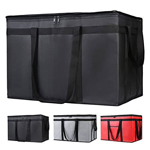 CIVJET Insulated Food Delivery Bag, XXXL Insulated Reusable Grocery Cooler/Hot Bags, Tote Bag for Shopping/Travel/Doordash, Black, 1-Pack