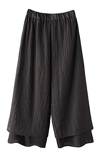 Minibee Women's Wide Leg Pants Loose Layer Capris Yoga Palazzo Elastic Waist Trousers Black XXL