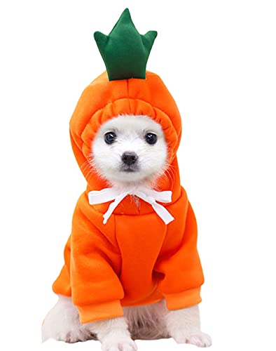XIAOYU Pet Clothes Dog Hoodies Warm Sweatshirt Coat Puppy Autumn Winter Apparel Jumpsuit with Fruit Hood, Carrot, S