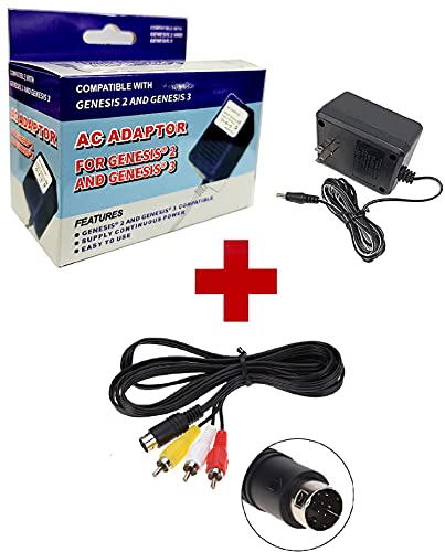 Video Game Accessories NEW POWER CORD AC ADAPTER FOR SEGA GENESIS 2/3 +SEGA GENESIS 2/3 AV CABLE BUNDLE By (Revolt Gamer)
