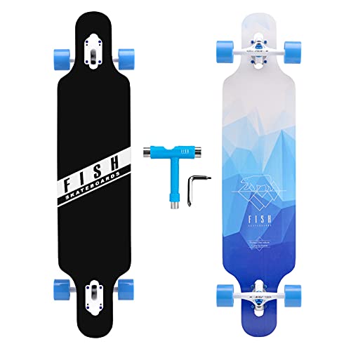 FISH SKATEBOARDS 41-Inch Downhill Longboard Skateboard Through Deck 8 Ply Canadian Maple, Complete Cruiser, Free-Style