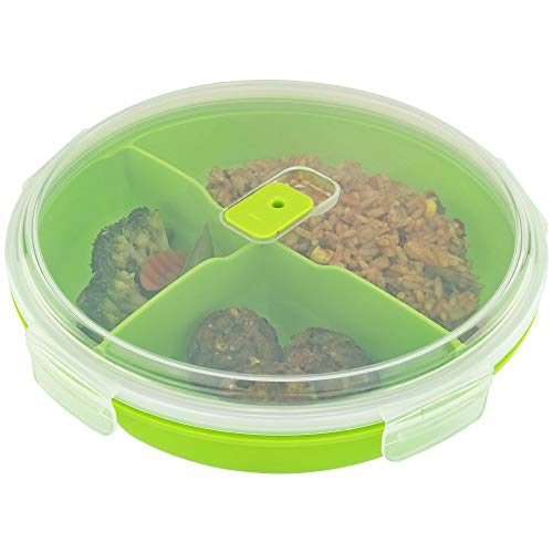 Microwave Food Storage Tray Containers - 3 Compartment Section Divided BPA Free Plates w/ Vented Lid - For Leftovers or Lunch