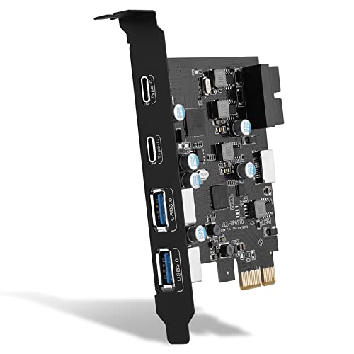 YEELIYA 6-Ports USB PCIe Card PCI Express to Type C(2),USB Type-A（2） Expansion Card with Internal 19 Pin Connector/Type E（A-Key） Front Panel Adapter for Desktop PC Support Window and Linux Mac OS