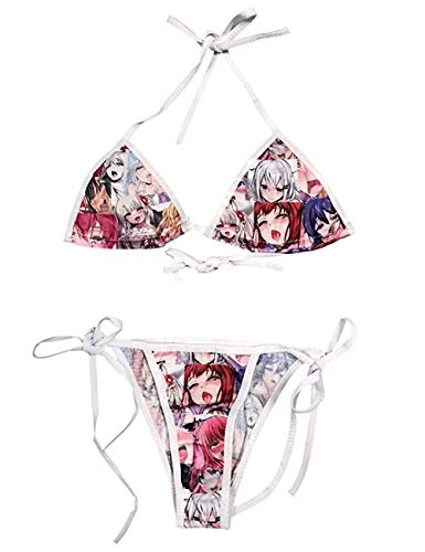Ahegao Face String Bikini Lolita Japanese Manga Sexy Lingerie Anime Bra and Thong Set Red