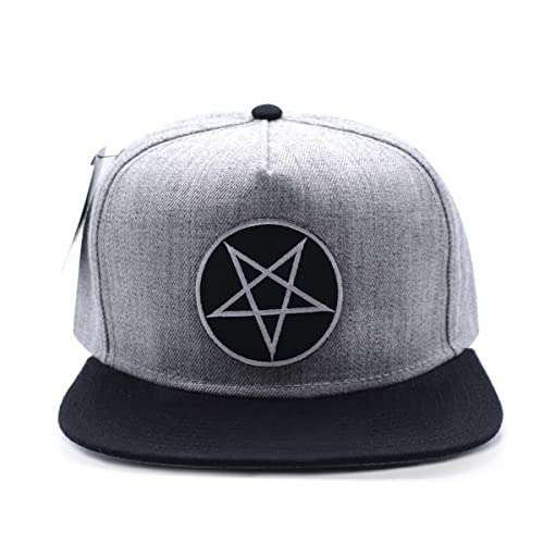 Pins & Bones Pentagram Hat, Star, Black & Grey Gothic Snapback Hat, One Size Fits All