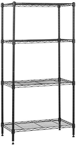 Amazon Basics 4-Shelf Narrow Adjustable Storage Shelving Unit, 200 Pound Loading Capacity per Shelf, Steel Organizer Wire Rack, 13.4'D x 23.2'W x 48'H, Black