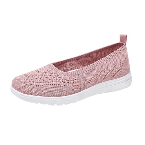 Women's Hands Free Slip On Flats Sneakers with Arch Support Summer Lightweight Breathable Casual Sneakers Mesh Shoes Pink, 7