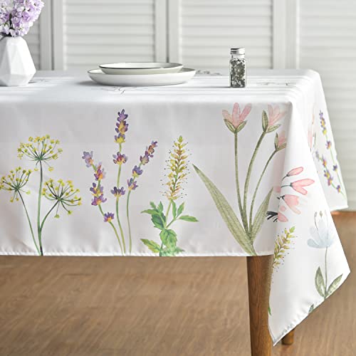 Horaldaily Spring Summer Tablecloth 60x84 Inch, Easter Watercolor Wild Flowers Blooming Floral Table Cover for Party Picnic Dinner Decor