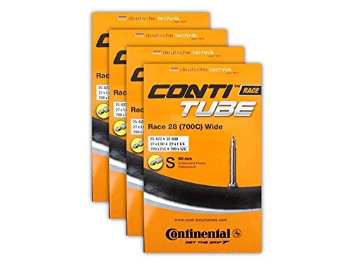 Continental Race 28 700x25-32c Bicycle Inner Tube Bundle - 60mm Presta Valve - 4 Pack w/ Conti Sticker