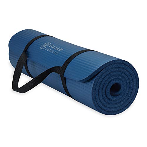 Gaiam Essentials Thick Yoga Mat Fitness & Exercise Mat with Easy-Cinch Carrier Strap, Navy, 72'L X 24'W X 2/5 Inch Thick, 10mm