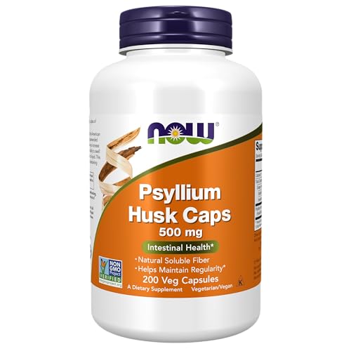 NOW Supplements, Psyllium Husk Caps 500 mg, Non-GMO Project Verified, Natural Soluble Fiber, Intestinal Health*, 200 Veg Capsules