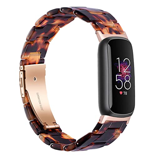 Wongeto Compatible with Fitbit Luxe/Luxe SE Bands for Women Girls, Resin Wristband Strap Bands for Fitbit Luxe accssorises (Rose Gold+Tortoise)