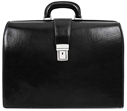 Time Resistance Leather Lawyer Briefcase for Men and Women Black Italian Attache Doctor Bag