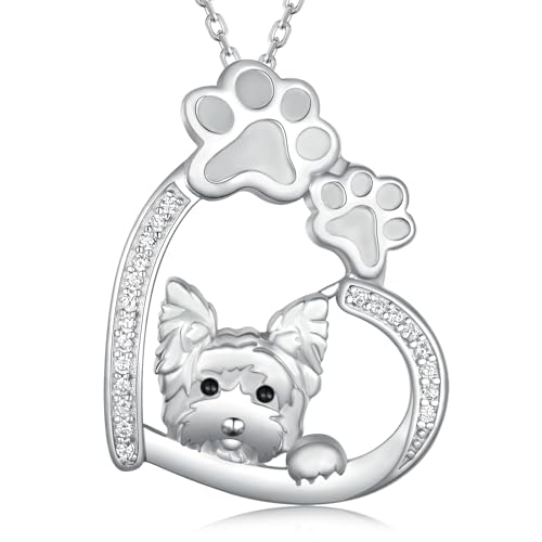 Feijiesi Yorkie Gifts 925 Sterling Silver Cute Yorkie Necklace Dog Jewelry Gifts for Women Yorkie Lovers