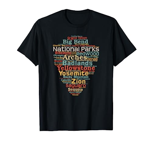 National Parks List Word Cloud Camping Hiking Men Women Kids Short Sleeve T-Shirt