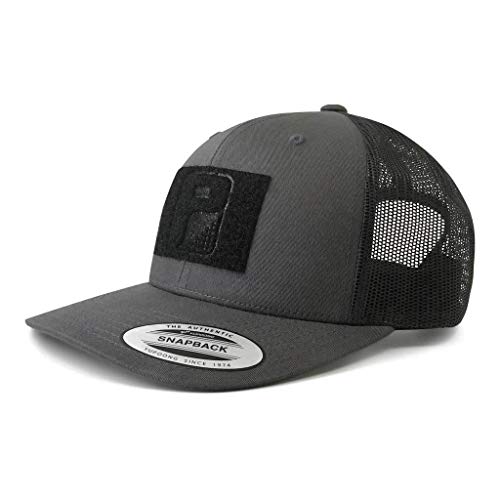 Pull Patch Curved Bill Snapback Trucker Hat | Charcoal & Black Tactical Cap | 2x3 in Loop Surface to Attach Morale Patches