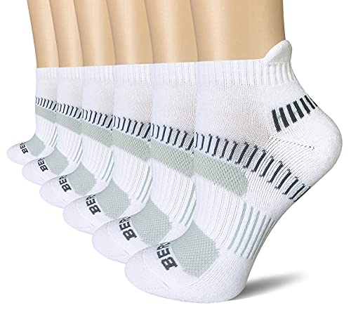 BERING Women's Performance Athletic Ankle Running Socks, Size 7-9, White, 6 Pairs