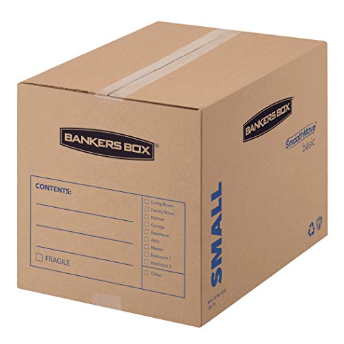 Bankers Box 15 Pack Small Basic Moving Boxes, Pre-Printed for Labeling
