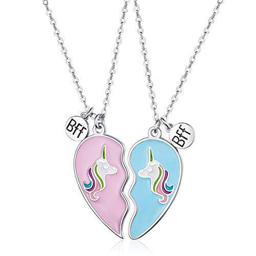 2 Pieces Half Heart Bff Necklace Friendship Necklace for Kids Girls Friend Birthday Gifts(Unicorn Style)