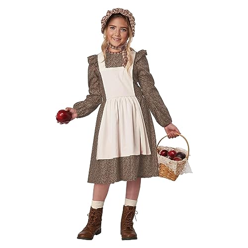 California Costumes Frontier Settler Girl, Child Costume (Brown), Large