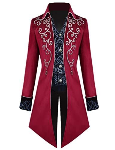 Apocrypha Men's Medieval Steampunk Tailcoat Vampire Gothic Jackets Frock Coat (Medium, Red)