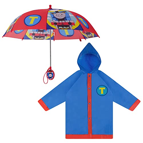 Mattel Boys Thomas Rain Wear, Umbrella And Poncho Raincoat Set For Ages 4-5, Blue