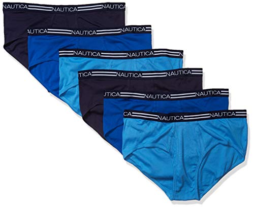 Nautica mens Cotton Classic Multipack Briefs T Shirt, Peacoat/Aero Blue/Sea Cobalt- 6 Pack, Large US