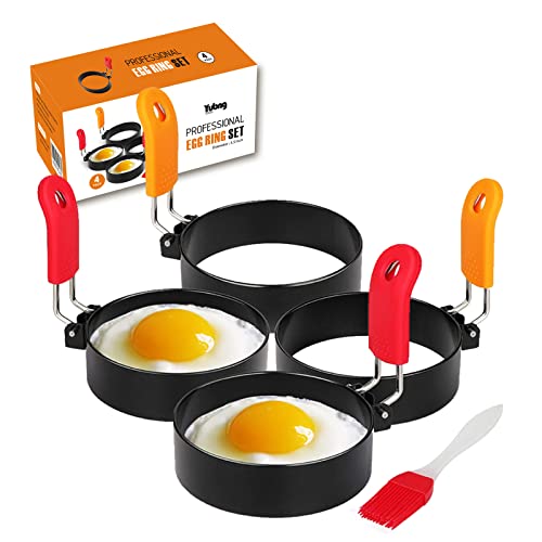 Yubng 3.5 inch Egg Rings for Frying Eggs,4 Pack Non-Stick Egg Patty Maker, Pancake Mold for Indoor Camping Breakfast Sandwiches Egg Mcmuffins (4 pack, 3.5inch)