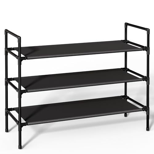 Sakugi Shoe Rack - X-Large Shoe Organizer, 3-Tier Shoe Storage Rack, Sturdy Shoe Rack for Closet, Garage & Corridor, Stackable Shoe Rack for Entryway, Black