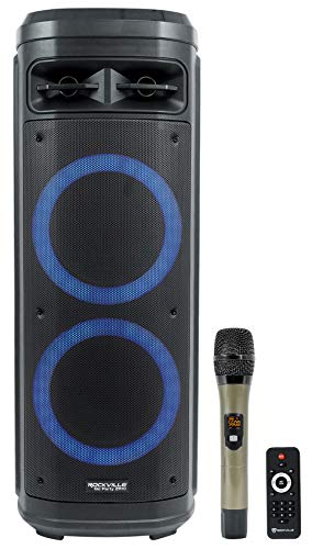 Rockville Go Party ZR10 Dual 10' Portable Wireless LED Bluetooth Speaker+UHF Mic, Black