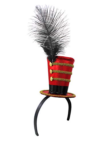 Nicky Bigs Novelties Adult Mini Ringmaster Ringleader Small Top Hat Headband - Lion Tamer Headpiece - Majorette Hats- Toy Soldier Costume Accessories Red