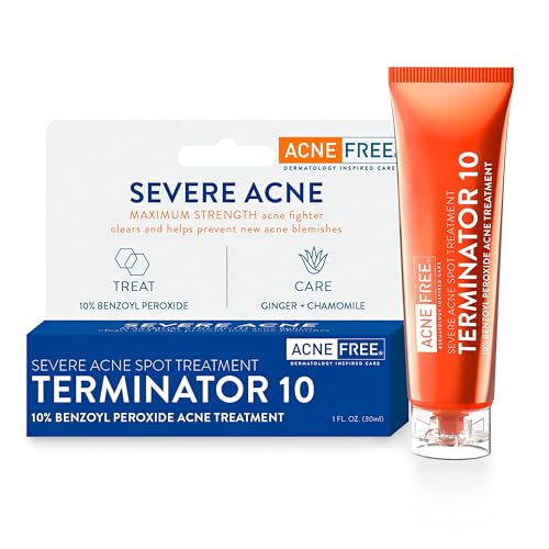 AcneFree Terminator 10 Acne Spot Treatment with Benzoyl Peroxide 10% Maximum Strength Acne Cream Treatment, 1 Ounce - Pack Of 1