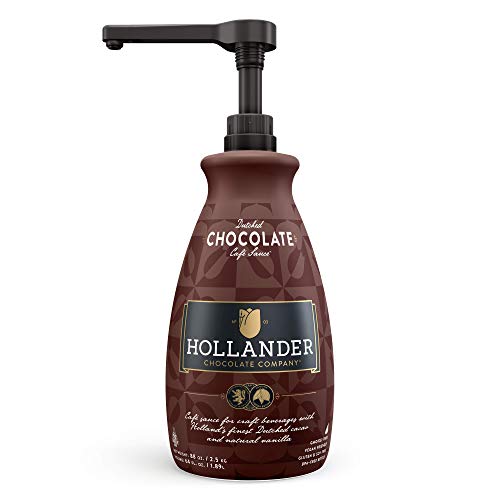 Dutched Chocolate Café Sauce by Hollander Chocolate Co. | Perfect for the Professional or Home Barista | Rainforest Alliance Certified | Vegan Friendly, Gluten/Soy-Free, Corn Syrup Free | Net Wt. 89 oz (64 fl. Oz.) Large Bottle (PUMP Included)