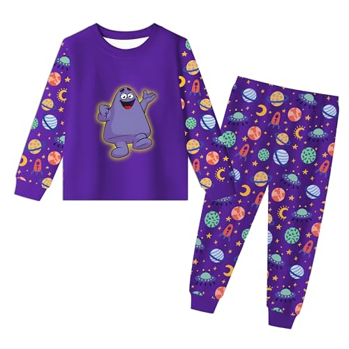 Grimace Cartoon Homewear for Boys Girls Kids Cute Monster Long Shirts and Pants Set for Kids Causal Daily Wear 4-12 Years