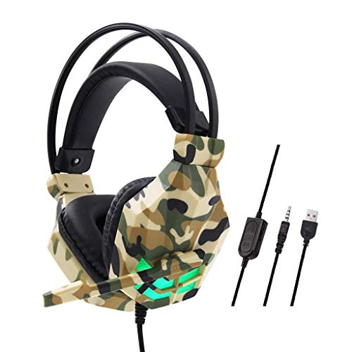 Camouflage Wired Headphones Headset-Headphones Gaming Headset for Video Games 3.5mm Over-Ear Stereo Gaming Headphone Microphone for N-Switch (Color : Gray) (Yellow)