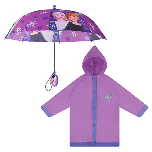 Disney girls Disney Kids Slicker, Frozen Elsa Anna Toddler Little Girl Rain Wear Set, for Ag Slicker and Umbrella, Purple/Lavander, LARGE AGE 6-7 US