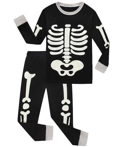 Little bety Boys Halloween Long Sleeve Cotton Pajamas Skeleton Glow In The Dark Pjs Toddler Boys Funny Sleepwear Sets Size6 Black