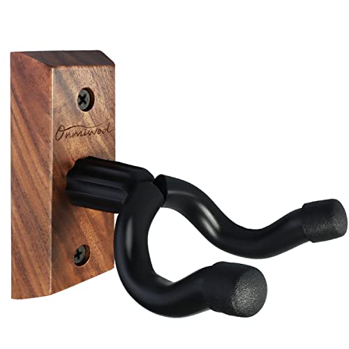 Onmiwod Guitar Wall Mount, Black Walnut Wood Guitar Hanger, U-Shaped Guitar Wall Hanger Mount, Guitar Holder Hook Stand Wall for Acoustic, Electric Guitar, Banjo, Bass, for Guitar Player Men Boy