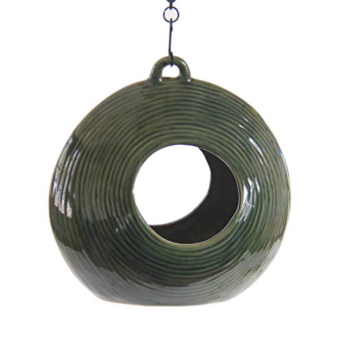 Byer of Maine Circle Fly Through Heather Green Bird Feeder for Outside, High Fired Porcelain Stoneware with Glossy Glaze, 3lbs