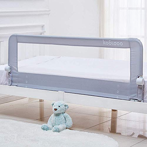 KOOLDOO Baby Toddler Bed Rail 59 inch Guard Extra Long Foldable Tall Safety Bedrail with Reinforced Anchor Safety System, for Twin Bed, Full Size Bed, Queen Bed(59' L*22.8' H, Grey)