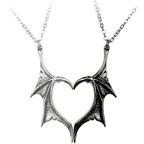Matching Heart Necklace for Couples Best Friends BFF Necklace for 2 Dragon Demon Bat Wing Necklace for Women Men Teen Girls Halloween Jewelry Gift