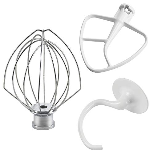 kitchne aid mixers accessories including K45DH Coated C-kitncheaid Dough Hook&K45B Coated Flat Beater&K45WW Wire Whip Compatible for 4.5 QT Tilt-Head Aid Stand Mixer Attachments By Sikawai