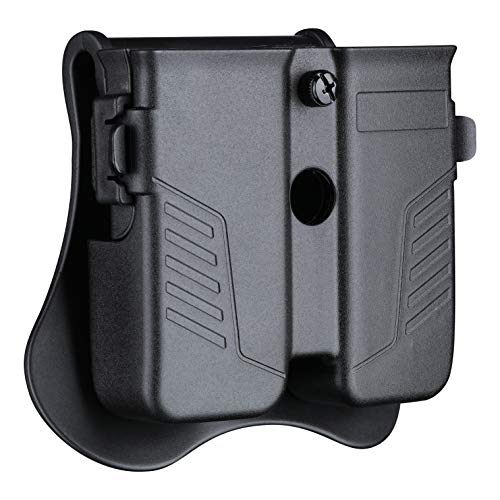 Double Magazine Pouch Fit 9mm .40 .45 Caliber Dual & Single Stack Magazines - Universal Mag Holder | Polymer Paddle Holster | Adjustable Size & Cant | Ambidextrous | Outside Waistband | Black