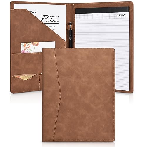 Pacific Mailer Padfolio Portfolio Leather Binder, Interview Legal Document Organizer, Business Card Holder Included Letter Sized Writing Pad [Brown, Piano Noir Faux Leather Matte Finish]