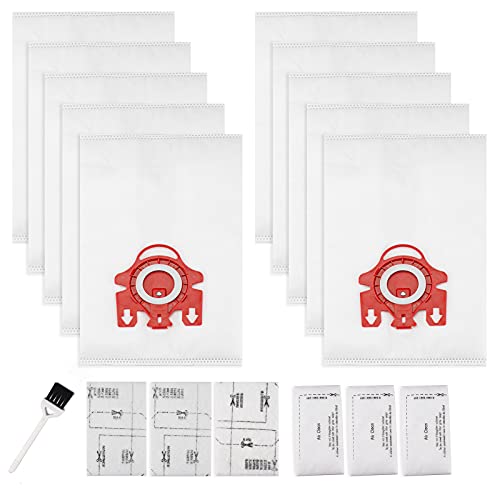 3D Airclean Dust Bags Replacement for Miele FJM Vacuum Compact C2 Compact C1 Complete C1 S241 S290 S300i S500 S700 S4 S6 Series (Pack of 10) with 3 Motor Protection Filters 3 Air.Clean Filters