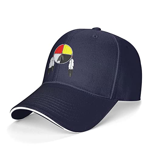 Native American Art Medicine Wheel Baseball Cap Adjustable Stylish Sandwich Hat Dad Hat Trucker Hat Unisex Navy