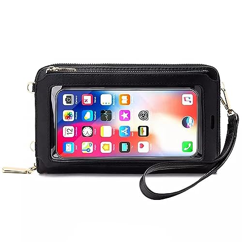 KAKKOII Touch Screen Phone Bag, Crossbody Cell Phone Purses For Women, Leather Clutch Bag, Multi Card Organizer, Shoulder Handbag Wallet (Black)