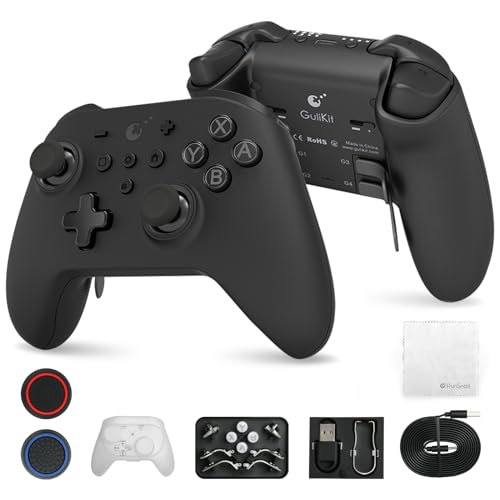 GuliKit KK3 Max Bluetooth Controller, [No Drift Stick] Kingkong 3 Max Wireless Controller for Switch/Switch OLED, Hall Effect Joystick/Triggers, Maglev/Rotor/HD Vibration, Hyperlink Adapter (Black)