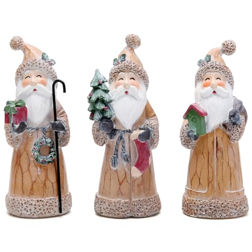 Hodao Santa Claus Decorative Figurine - Home Decor - Autumn Thanksgiving - Handcrafted - Perfect Choice for Christmas Home Decor and Indoor Holiday Display(3 PCS) (Brown)